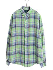 美品 Ralph Lauren マドラスチェック リネンシャツ グリーン - メルカリ