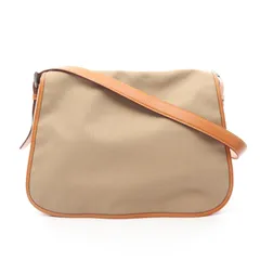 プラダ PRADA ショルダーバッグ CANAPA SOFT ベージュ/オレンジ キャンバス レザー トライアングルロゴ メッセンジャー レディース Used B