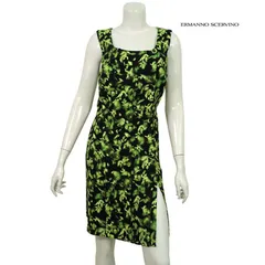 【定価￥400,000の90％OFF以上】ERMANNO SCERVINO【エルマンノ シェルヴィーノ】【春夏物】葉柄プリントスクープアウトバックワンピース/ブラック×グリーン【サイズ38】【イタリア製】のサムネイル