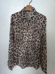 ヒョウ柄 レオパード柄 袖だけシースルー 柄シャツ グラディエーション 