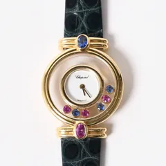 Chopard ショパール ハッピーダイヤモンド 腕時計 4101 重量約22.10g 18KYG 白文字盤 QZ サファイア アリゲーターベルト 美品 中古 4a003104のサムネイル