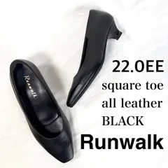 【美品・22.0EE】ランウォーク アシックスウォーキング スクエアトゥ レザー ブラック パンプス 日本製 MADE IN JAPAN Runwalkのサムネイル
