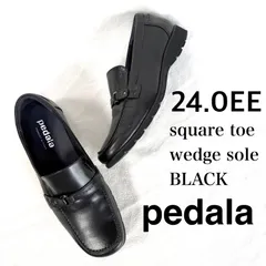 【極美品・24.0EE】ペダラ アシックスウォーキング スクエアトゥ ウェッジソール ローファー レザー ブラック 日本製 MADE IN JAPAN 厚底のサムネイル