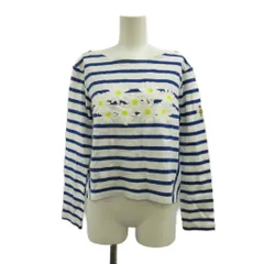 ミュベール muveil カットソー 38 白 ホワイト 青 ブルー 長袖 ボーダー柄 花モチーフ ボートネック Tシャツ /PP ■ECB004のサムネイル