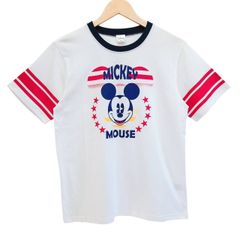 Disney 디즈니 반소매 T셔츠 L 화이트 미키 마우스 프린트 캐릭터 T 화이트 90주년 MICKEY MOUSE 로고 크루넥 라인 소매 반소매 캐주얼 레이디스 맨즈 유니섹스 신품 태그 첨부 면 100% 여름 봄 인기