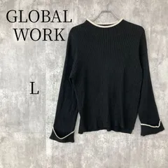 GLOBAL WORK グローバルワーク リブニット トップス ブラック Lサイズ 配色デザイン 長袖 クルーネック プルオーバー レディース 春 秋 冬 きれいめ シンプル カジュアル 無地 通勤 通学 デイリー おしゃれ 定番