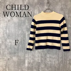 CHILD WOMAN ボーダーニット Fサイズ チャイルドウーマン 長袖 トップス 毛100％ クリーム ネイビー 配色 カジュアル 大人可愛い ナチュラル ベーシック 秋冬 定番 人気 古着 訳ありのサムネイル