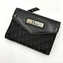 美品◎Christian Dior クリスチャンディオール ストリートシック トロッター柄 三つ折り財布 コンパクトウォレット レディース ブラック