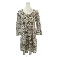 ヒロココシノ HIROKO KOSHINO ワンピース 38 ベージュ 花柄 ラウンドネック 七分袖 /AH24 ■ECC004のサムネイル