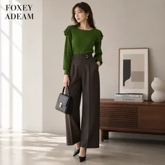 【美品】【参考価格81,400円】ADEAM   FOXEY  42346 / フォクシー  アディアム フォレストグリーン サイズS  リブニットトップス フリルスリーブ バルーンスリーブ シルクBLEND 上品 エレガントのサムネイル
