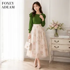 【美品】【参考価格81,400円】ADEAM   FOXEY  42346 / フォクシー  アディアム フォレストグリーン サイズS  リブニットトップス フリルスリーブ バルーンスリーブ シルクBLEND 上品 エレガントのサムネイル