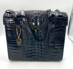 銀座かねまつ GINZA Kanematsu クロコダイル 鰐革 本革 リアルレザー トートバッグ ハンドバッグ ビジネスバッグ 肩掛け 手提げ カバン 鞄 背ワニ クラウン コブ エキゾチックレザー レディース ブラック 黒 ゴールド金具 チャーム付き
