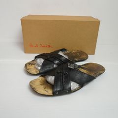 美品 ポールスミス レザー型押しクロスサンダル ブラウン ネイビー