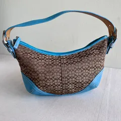 Y2K Coach Soho Mini Signature Canvas Blue Leather Shoulder Hobo Bag Vintage