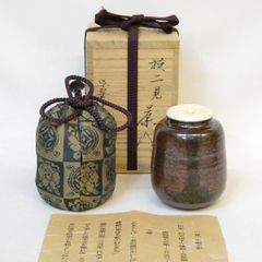 【美品】 飾壷 京焼 洛東 景山 茶壺 飾り壷 茶道具 皐月）洛東 景山作 京焼 飾壷 人絹紐「 飾紐解説書付」 【税込・送料込