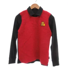ダンスウィズドラゴン Dance With Dragon ポロシャツ ニットドッキング 長袖 ドクロワッペン 2 黒 ブラック 赤 レッド /UO ■GY62のサムネイル
