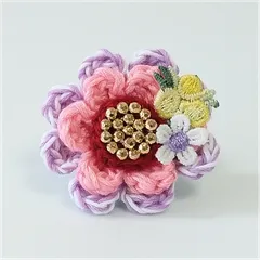 お花ブローチ９５.白紫とピンク