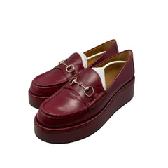 ☆グッチ ローファー  ホースビット ウェッジソール 794317 37サイズ レザー レッド  ゴールド金具 GUCCI