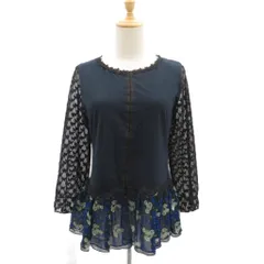 アナスイ ANNA SUI カーディガン シルク M 紺 ネイビー レース袖 無地 花柄 ラウンドネック ミドル丈 /YS44 ■ECC004のサムネイル