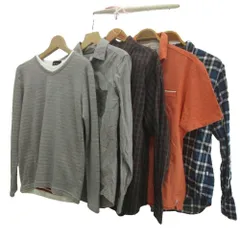 ニジュウサンクオム ザショップティーケー など まとめ5点セット Tシャツ 長袖シャツ ポロシャツ M 春秋 グレー 茶 ブラウン オレンジ 紺 ネイビー Vネック 長袖 チェック柄 /NP ■SET