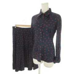 ニナリッチ NINA RICCI Week End セットアップ シャツ ブラウス スカート 42 紺 ネイビー ロゴ 総柄 長袖 襟付き /MN22 ■ECD004のサムネイル