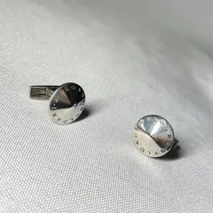希少 BVLGARI ブルガリ ブランドロゴ文字 オーバル立体カフス スターリングシルバー カフリンクス ボタン SV925 メンズアクセサリー