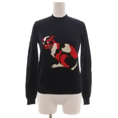 エムエスジーエム MSGM MILANO イタリア製 ニット セーター XS モックネック 猫モチーフ 紺 ネイビー /KB ■GY62