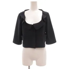 フォクシーニューヨーク FOXEY NEW YORK 美品 ジャケット ボレロ 38 フリルカラー 短丈 ジャージー ストレッチ スナップボタン 五分袖 紺 ネイビー 21985 /KB ■GY62のサムネイル