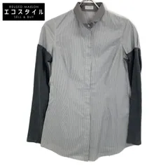 BRUNELLO CUCINELLI　ブルネロクチネリ　グレー ストライプ 切り替えシャツ　Sのサムネイル