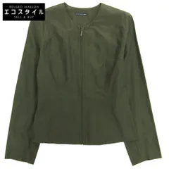 JURGEN LEHL　ヨーガンレール　ノーカラー ジップアップ シルク×コットン ジャケット レディース カーキ M　Mのサムネイル