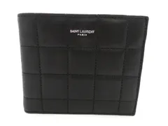SAINT LAURENT サンローラン キルティング ロゴ イースト/ウェスト ウォレット 二つ折り財布 カーフ ブラック【中古】【473】のサムネイル