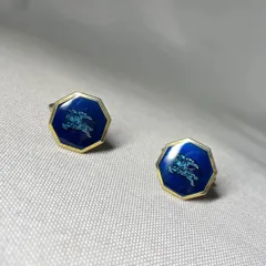 希少 BURBERRY バーバリー ホースナイトロゴ 騎士デザイン ゴールド＆ブルー ヴィンテージカフス カフリンクス ボタン メンズ