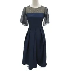 エメ AIMER パーティードレス ロング丈 M 紺 ネイビー レース 切替 半袖 フレアスリーブ /SM20 ■ECA004