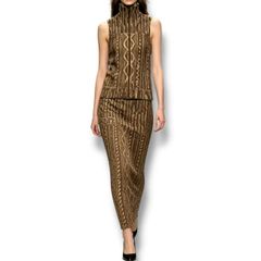 新品同様 ISSEY MIYAKE イッセイミヤケ PLEATS PLEASE プリーツプリーズ セットアップ ベスト スカート ロング チェーン ブラウン サイズ4