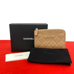 未使用保管品 箱 袋付 シール有 CHANEL シャネル フラグメントケース マトラッセ ココマーク キャビアスキン コインケース ベージュ 55194のサムネイル