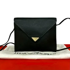 極 美品 袋付き YVES SAINT LAURENT イヴ・サンローラン ヴィンテージ YSL ロゴ 金具 レザー 本革 ショルダーバッグ ブラック 42102