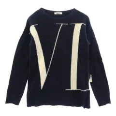 VALENTINO ヴァレンティノ QV0KC29D593 カシミヤ混 VLTNロゴ ロゴプリント クルーネック ニット セーター ダークネイビー系 M【中古】のサムネイル