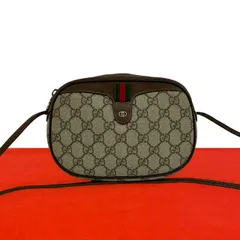 極 美品 GUCCI グッチ オールドグッチ ヴィンテージ シェリーライン GG ロゴ 金具 レザー ショルダーバッグ ポシェット ブラウン 54250