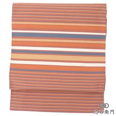 名古屋帯】夏帯 開き仕立て 洗える 白色 全通 色とりどりな縞帳 薄物
