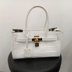 美品】Falchi JRA リアルクロコダイル ハンドバッグ バニラ 目地染め 