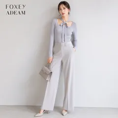【未使用に近い】【参考価格66,000円】ADEAM FOXEY40892 / アディアム フォクシー0「S～M（7～9号）相当」ライトグレー系 綿ポリエステルBLEND リブ系ニット伸びて綺麗にフィットする お食事会 お出かけ デイリーコーデのサムネイル