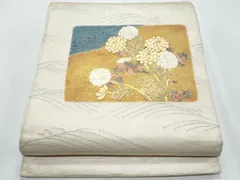 平和屋着物＊夏物　太鼓柄袋帯　駒刺繍　立波枝菊文　金銀彩　正絹　逸品　CABG9974fb