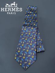 HERMES エルメス ネクタイ 猿 さる ワニ 柄 シルク ブルー 青 - メルカリ