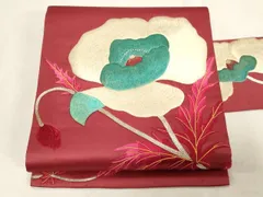 平和屋着物●アンティーク　大正ロマン　九寸名古屋帯　総刺繍　駒刺繍　草花文　正絹　逸品　CABG3059dy