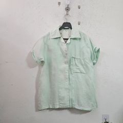 ライトグリーン ルーズフィット リネン 半袖 シャツ - メルカリ