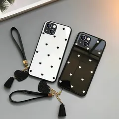 iPhone17ケース ハート シンプル ストラップ付き  未使用 アイフォン16ケース アイフォン15ケース アイフォン17Proケース アイフォン13ケース スマホケース アイフォンケース17 韓国 学生 ブラック ホワイト