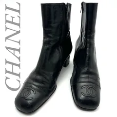 【B5431】 CHANEL シャネル ショートブーツ レザー ブラック スクエアトゥ ココマーク サイドジッパー レディース フランス製のサムネイル