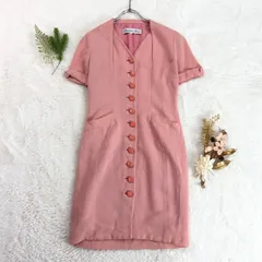 Vintage Christian Dior クリスチャンディオール 半袖 シャツワンピース Vネック 前開き ウール/レーヨン ピンク ヴィンテージ ビンテージ レディースのサムネイル