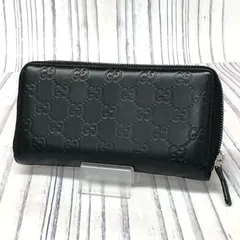 m001L X(60) GUCCI グッチシマ ラウンドファスナー長財布 ブラック 307987 0959 GG柄 レザー ロングウォレット