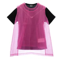 COMME des GARCONS HOMME PLUS コムデギャルソンオムプリュス 25SS PO-T028 ベロア メッシュ 切替 チュール レイヤード 半袖 Tシャツ ピンク系 ブラック系 L【中古】のサムネイル